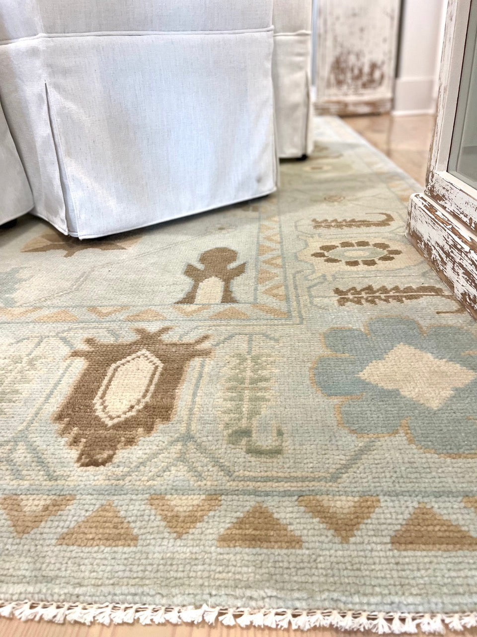 Custom Designed Oushak Rug for Dining Room by Lauren Egger Designs, custom rugs