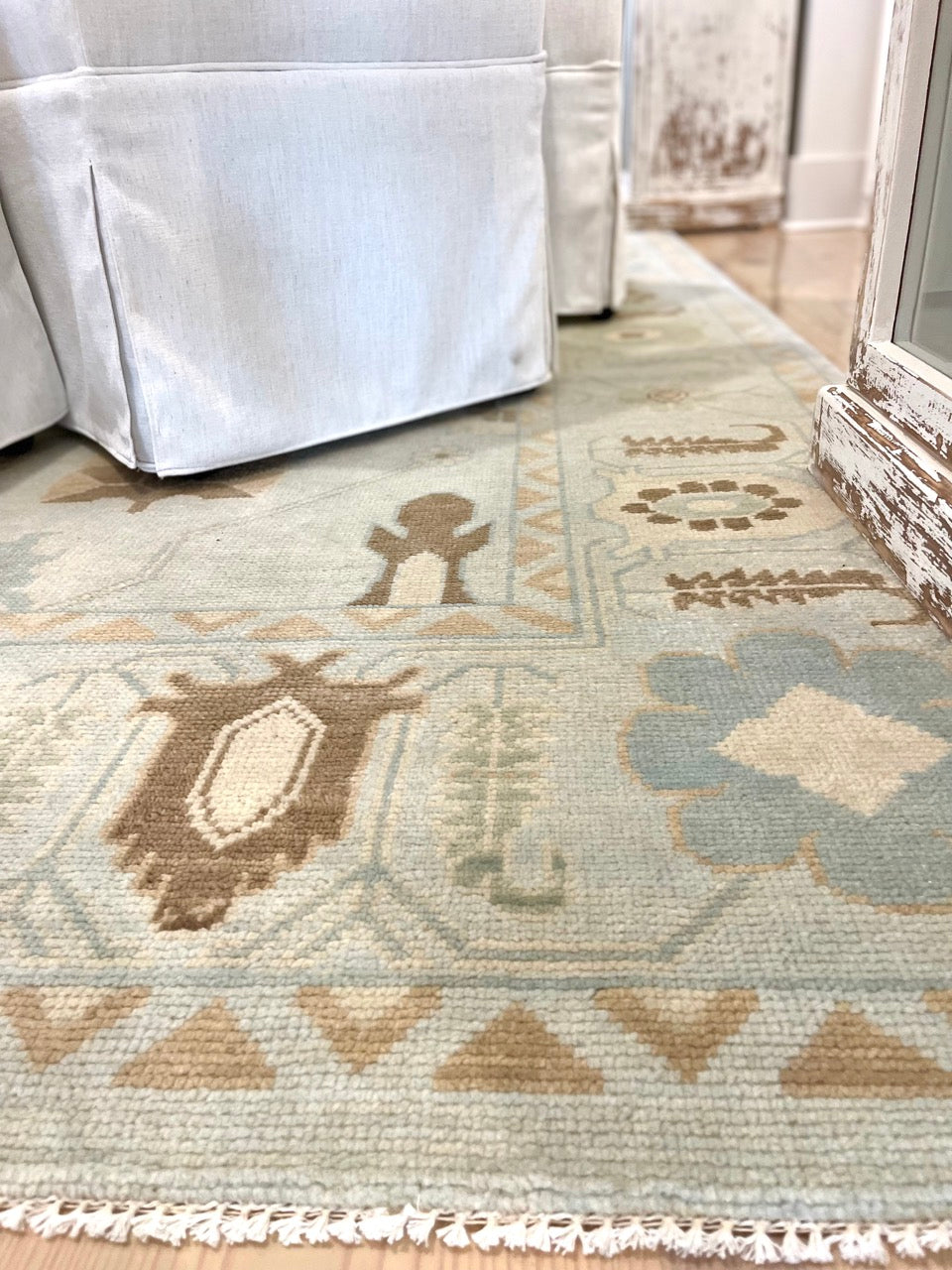 Custom Designed Oushak Rug for Dining Room  by Lauren Egger Designs, custom rugs